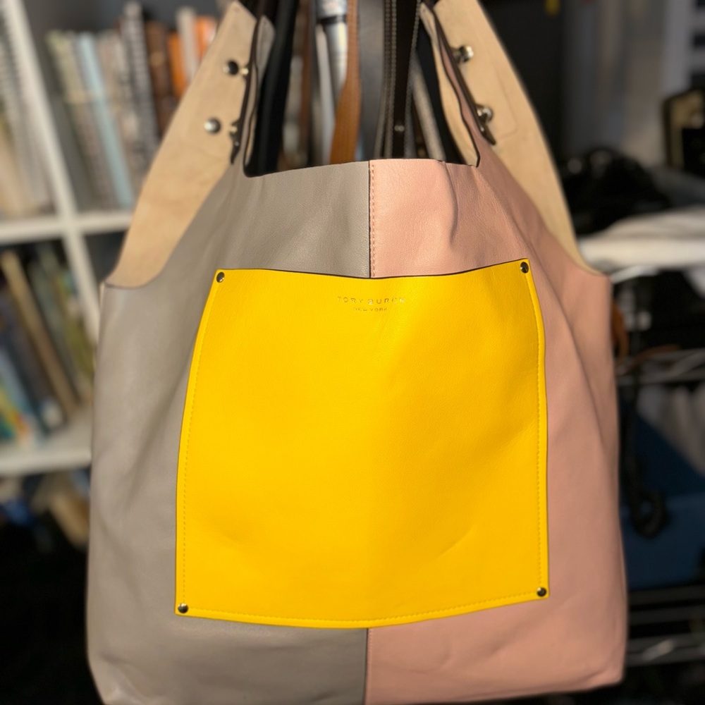 Tory Burch Large Rory color block tote w/pouch